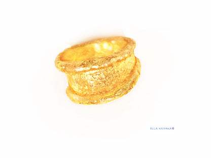 Custom Solid 24k 9999 Gold 26g Organic Uneven Signet Ring Durable Wide 15mm Thick 2.5mm