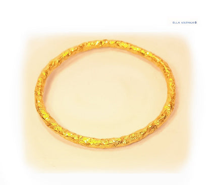 Custom Solid 24k 9999 Gold 72g/7in size Organic Hammered Bracelet Bangle 6.5mm Can Be 22k Gold
