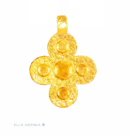 Custom Solid 24k 9999 Gold 7g and 23g, Hammered Byzantine Empire Cross Convex Pattern Pendant Durable, Length 35mm and 56mm