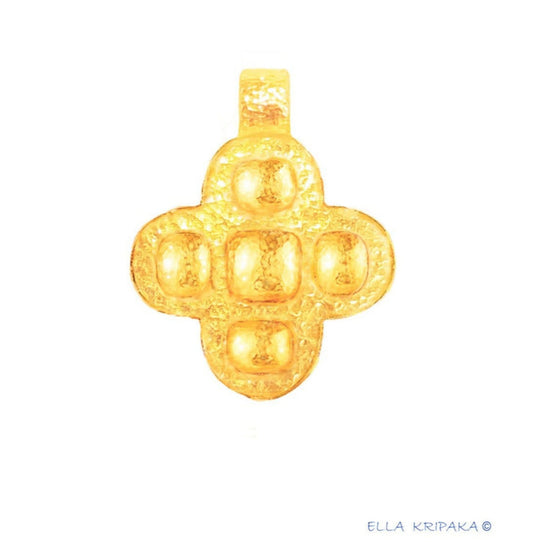 Custom Solid 24k 9999 Gold 11g and 29g, Hammered Byzantine Empire Cross Convex Pattern Pendant Durable, Length 35mm and 56mm