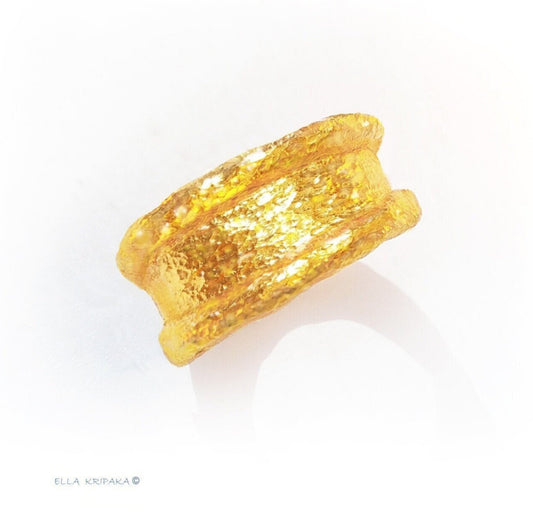 Custom Solid 24k 9999 Gold 20g Hammered Organic Uneven Ring Durable, Thick 2.5mm Wide 11mm