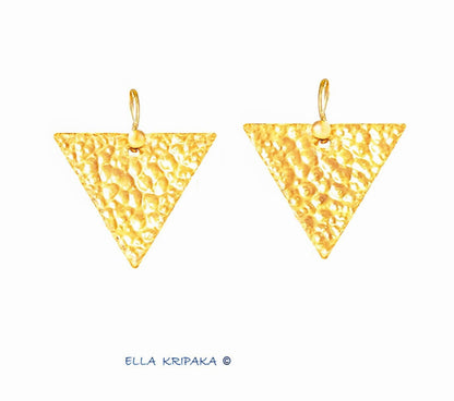 Custom Solid 24K 9999 Gold, 8g and 20g, Hammered Organic Big Reliefs Triangle Earrings, 35mm and 50mm