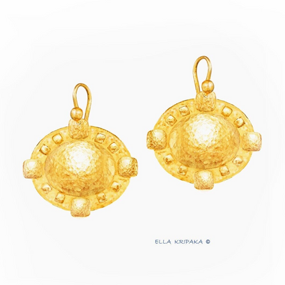 Hammered 24k 9999 Gold 9.2g &26.5g Byzantine Dome Earrings Can 22k