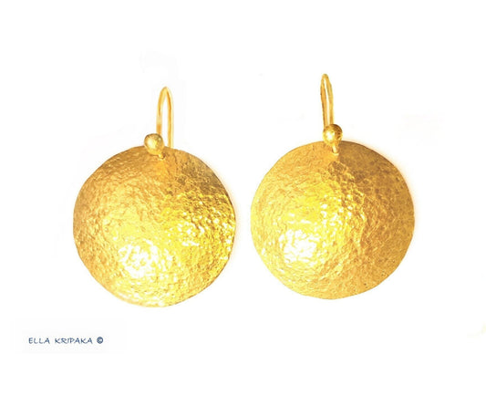 Custom Solid 24K 9999 Gold, 11g and 35g, Hammered Dome Disks as in Ancient Rome Earrings, 35mm and 55mm