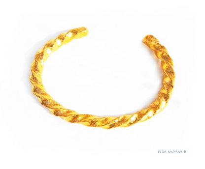 Custom Solid 9999 24k Gold 116g/6in size Hammered Viking Twisted Bracelet Cuff 7mm Can Be 22k Gold