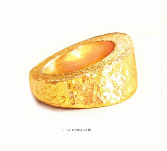 Custom Solid 24k 9999 Gold 17g Hammered Ancient Rome Ring Signet Durable Hollow Inside Wide 11mm Thick 3.5mm Borders