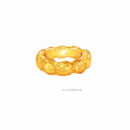 Custom Solid 24k 9999 Gold 23g Organic Wavy Hammered Ring Durable Wide 6.5mm Thick 3.5mm