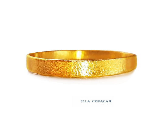 Custom Bangle Bracelet Solid 24k Gold Hammered as in Ancient Rome Durable, Wide 10.5mm Thick 2mm