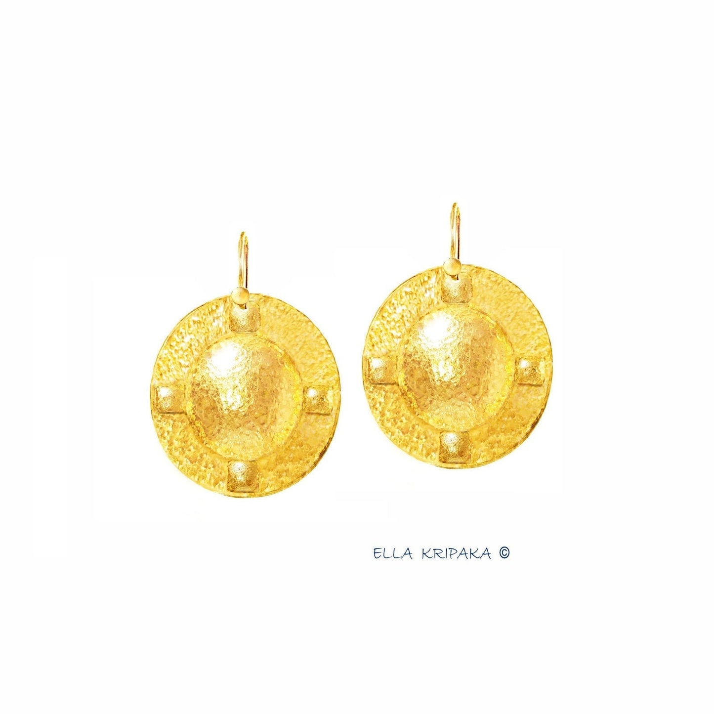 Custom Solid 24K 9999 Gold, 9.5g and 26g, Hammered Byzantine Empire Convex Pattern Dome Earrings, 35mm and 55mm