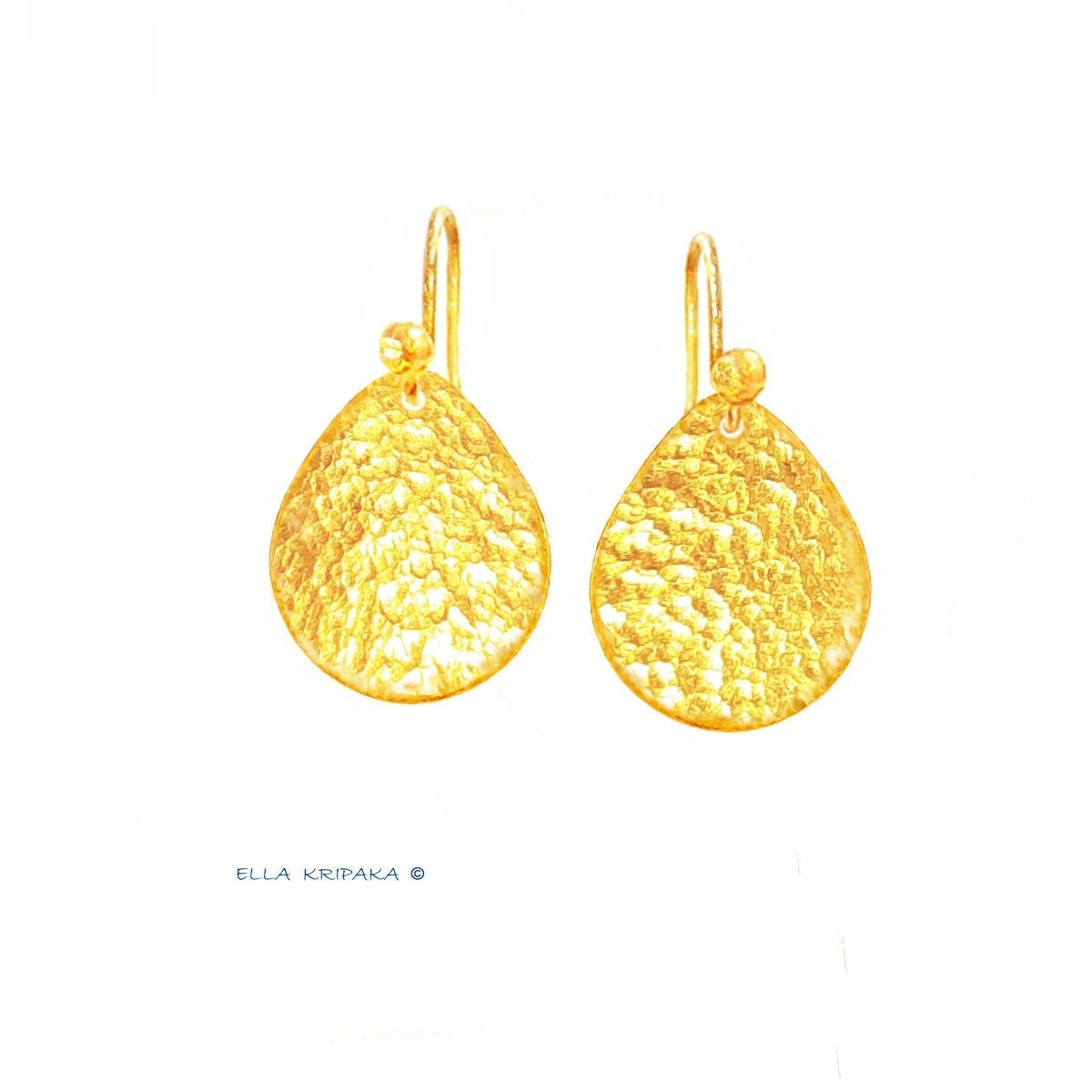 Custom Solid 24K 9999 Gold, 10g and 16g, Hammered Drop Thick Earrings, 30mm and 36mm