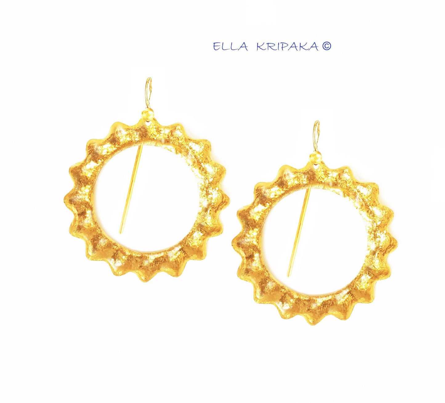 Custom Solid 24K 9999 Gold, 9g and 26g, Hammered Convex Hoops Sun Earrings Ornament Ancient Rome, 40mm and 60mm