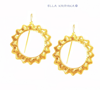 Hammered 24k 9999 Gold 9.2g &26.5g Hoop Ancient Rome Sun Earrings 22k