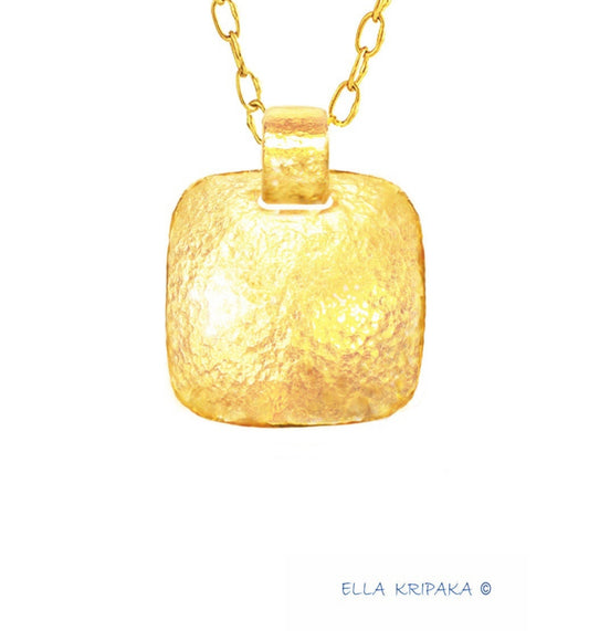 Custom Solid 24k 9999 Gold 11g and 33g, Hammered Ancient Rome Dome Square Pendant Durable, Length 35mm and 56mm