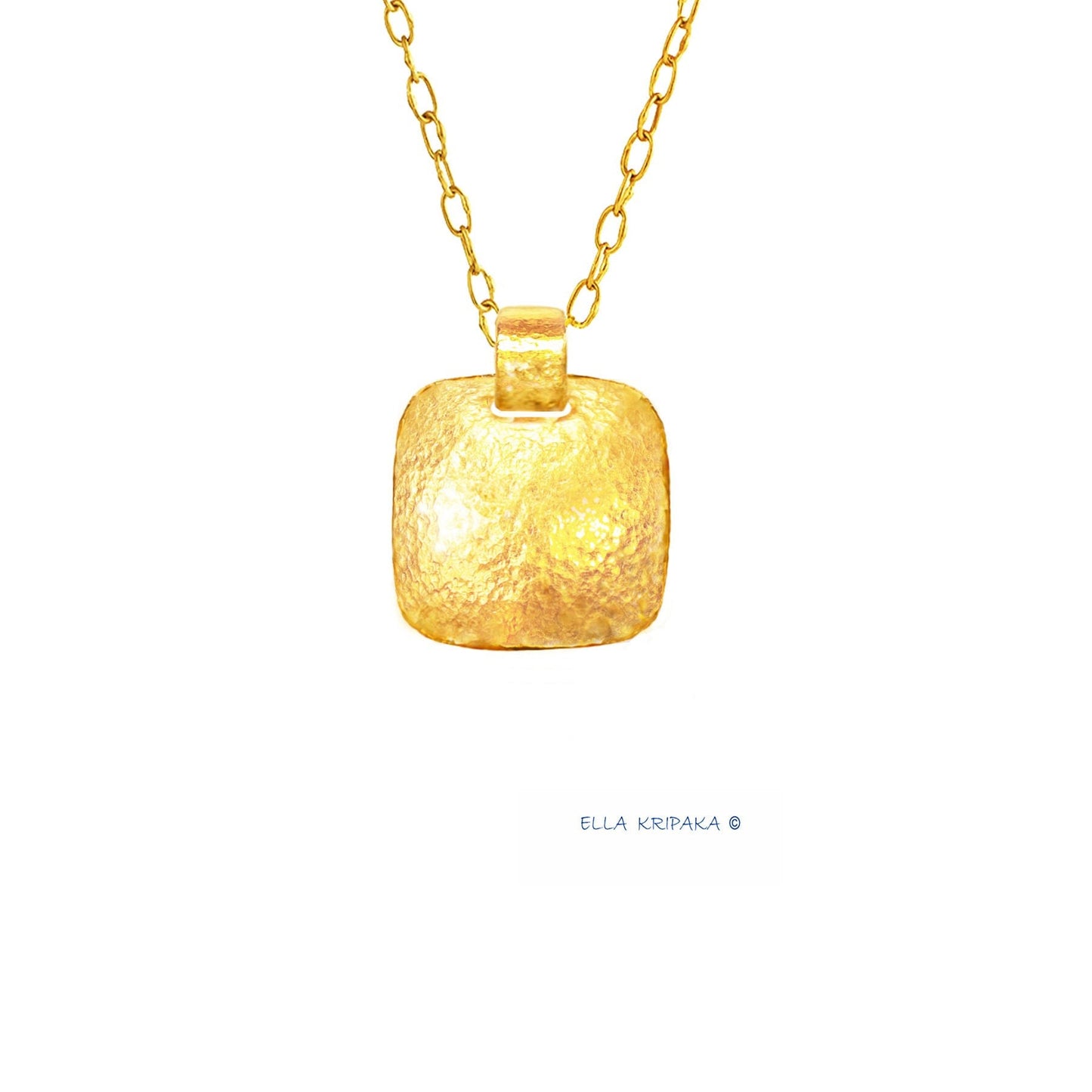 Custom Solid 24k 9999 Gold 11g and 33g, Hammered Ancient Rome Dome Square Pendant Durable, Length 35mm and 56mm