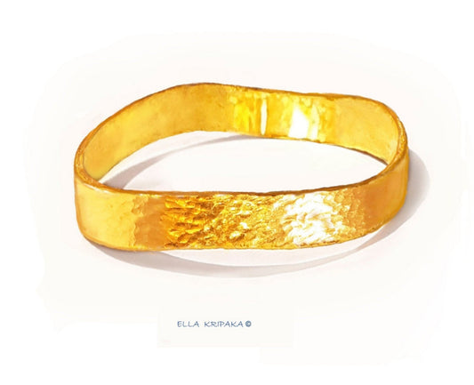 Custom Solid 24k 9999 Gold 86g Hammered Uneven Bracelet Durable Bangle Not Hollow, Wide 10.5mm Thick 2mm