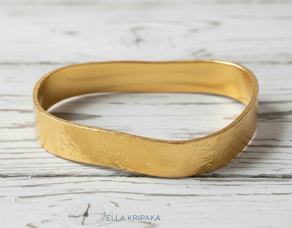 Hammered 24k 9999 Gold 86g Organic Bangle Bracelet 10mm Thick 2mm