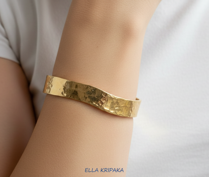 Hammered 24k 9999 Gold 86g Organic Bangle Bracelet 10mm Thick 2mm