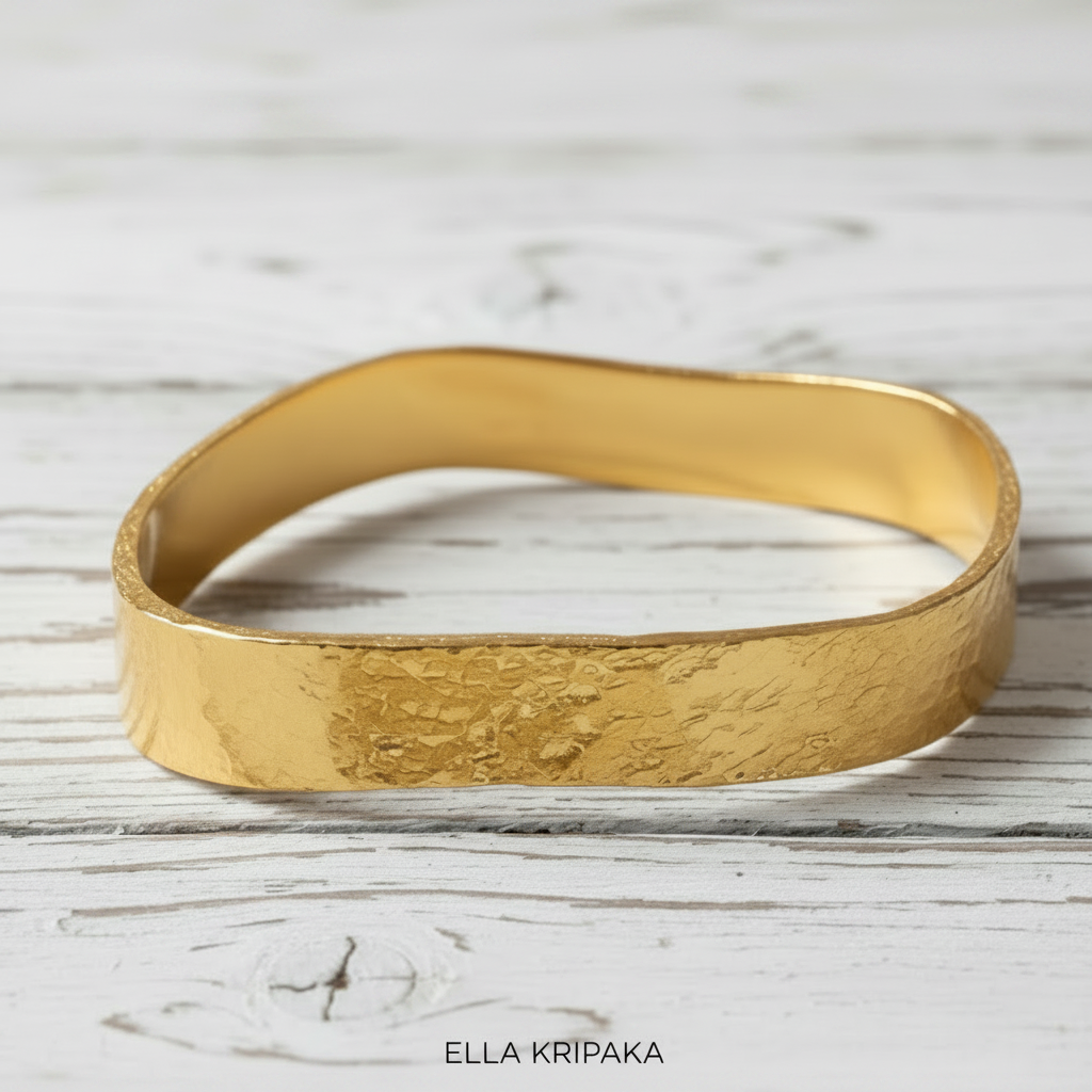 Hammered 24k 9999 Gold 86g Organic Bangle Bracelet 10mm Thick 2mm