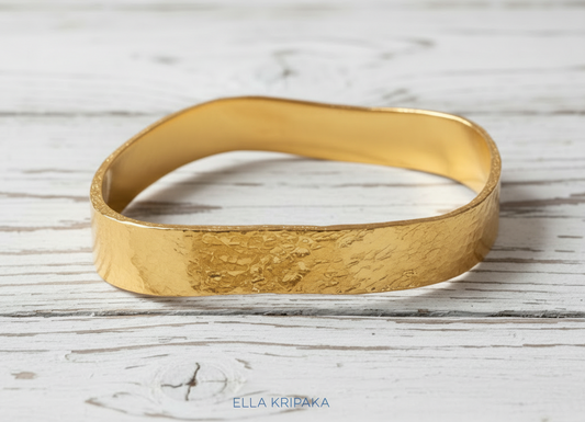 Hammered 24k 9999 Gold 86g Uneven Bangle 10.5mm Thick 2mm