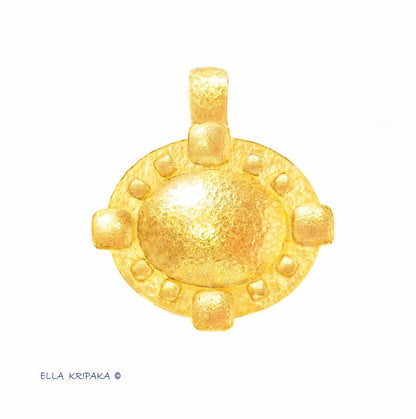 Custom Solid 24k 9999 Gold 13g and 35g, Hammered Byzantine Empire Dome Pendant Durable, Length 35mm and 56mm