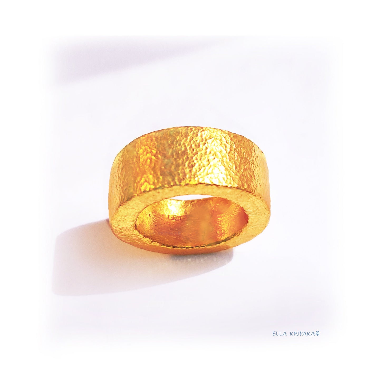 Custom Solid 24k 9999 Gold 47g Hammered Ancient Rome Durable Ring, Wide 10mm Thick 3.5mm