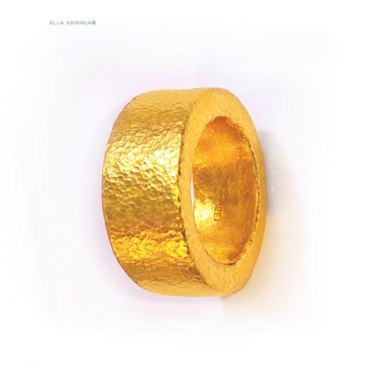 Custom Solid 24k 9999 Gold 22g Hammered Ancient Rome Ring Durable, Wide 11mm Thick 3.5mm, Hollow Inside