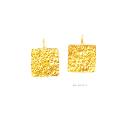 Custom Solid 24K 9999 Gold, 11g and 34g, Hammered Organic Square Earrings, 35mm and 55mm