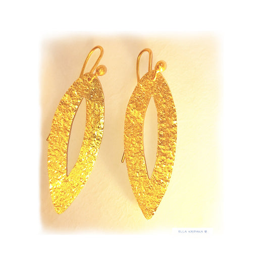 Custom Solid 24k 9999 Gold 7.5g & 20g Hammered Leaf Earrings 45mm & 75mm Can Be 22k Gold