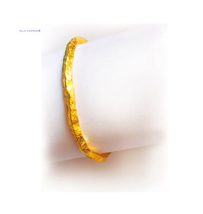 Custom Solid 24k 9999 Gold 41g Hammered Cuff Organic Uneven Bracelet Durable Wide 4.5mm Thick 4mm