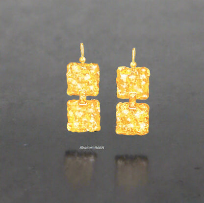 Custom Solid 9999 24k Gold 12.5g and 21g Hammered Organic Uneven Wavy Earrings, Length 43mm and 55mm