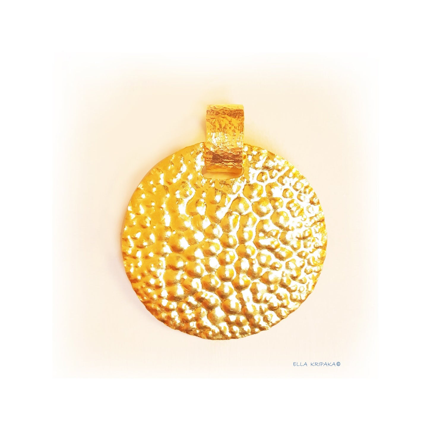 Custom Solid 24k 9999 Gold 5.5g and 17g Hammered Disk Pendant Organic Big Reliefs Durable Length 35mm and 56mm