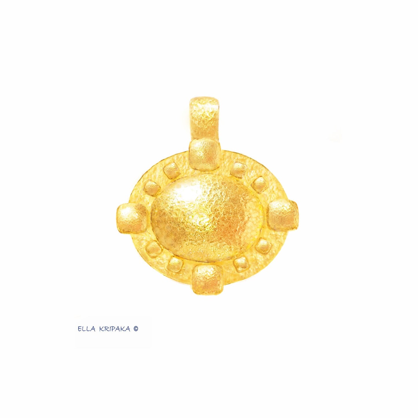 Custom Solid 24k 9999 Gold 9g and 25g, Hammered Byzantine Empire Convex Pattern Dome Pendant Durable, Length 35mm and 56mm