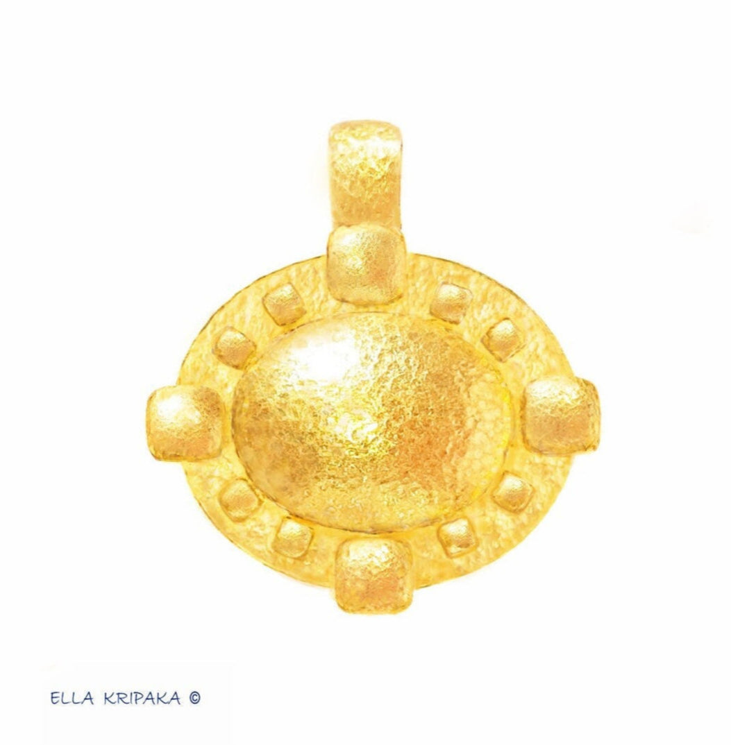 Custom Solid 24k 9999 Gold 9g and 25g, Hammered Byzantine Empire Convex Pattern Dome Pendant Durable, Length 35mm and 56mm