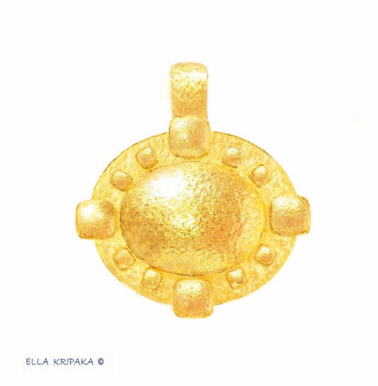 Custom Solid 24k 9999 Gold 9g and 25g, Hammered Byzantine Empire Convex Pattern Dome Pendant Durable, Length 35mm and 56mm