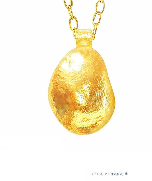 Custom Solid 24k 9999 Gold 9g and 25g, Hammered Dome Organic Uneven Pendant Durable, Length 35mm and 56mm