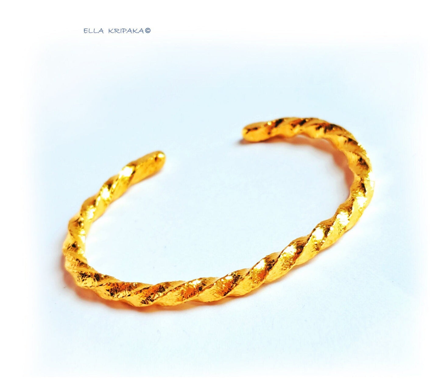 Custom Hammered Bracelet Cuff Solid 24k Gold Twisted, Ancient Rome and Viking, Durable Wide 4.5mm Thick 4mm