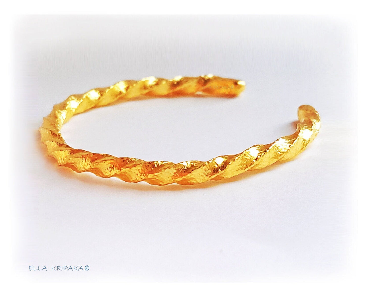 Custom Solid 9999 24k Gold 116g/6in size Hammered Viking Twisted Bracelet Cuff 7mm Can Be 22k Gold