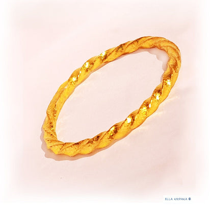 Custom Solid 24k 9999 Gold 116g/7in Hammered Twisted Viking Bracelet Bangle 7mm Can Be 22k Gold
