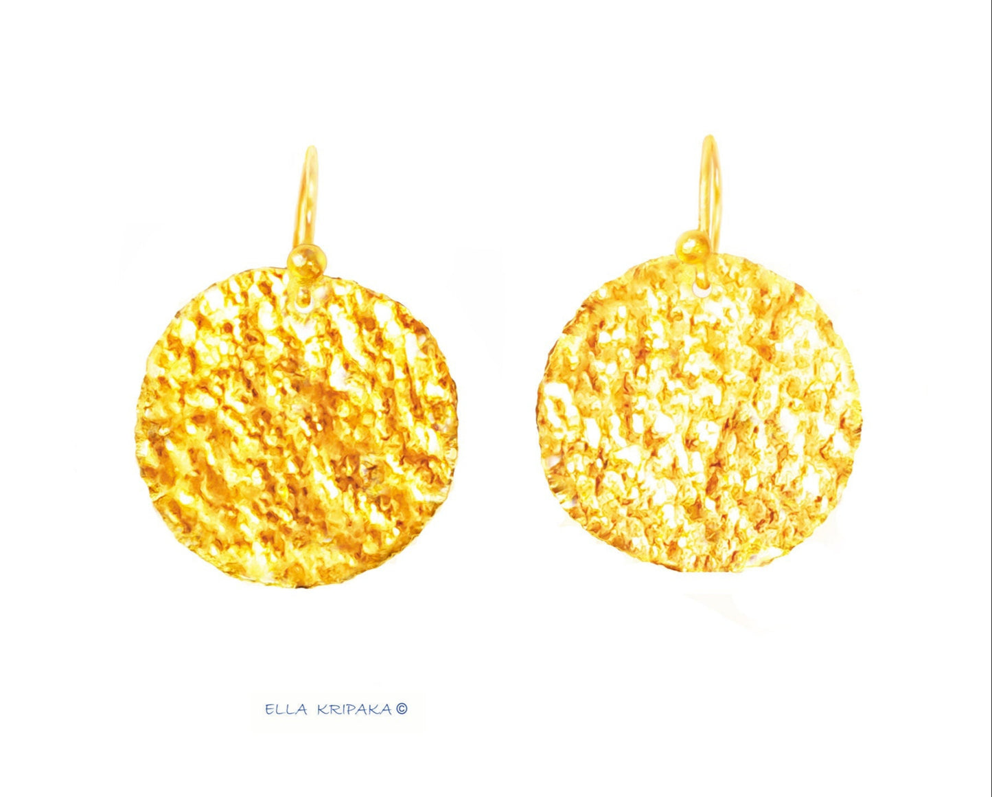 Custom Solid 24K 9999 Gold, 10g and 28g, Hammered Disk Earrings, 40mm and 60mm