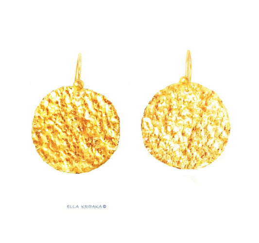 Hammered 24k 9999 Gold 10g & 28g Organic Disk Earrings Custom 22k