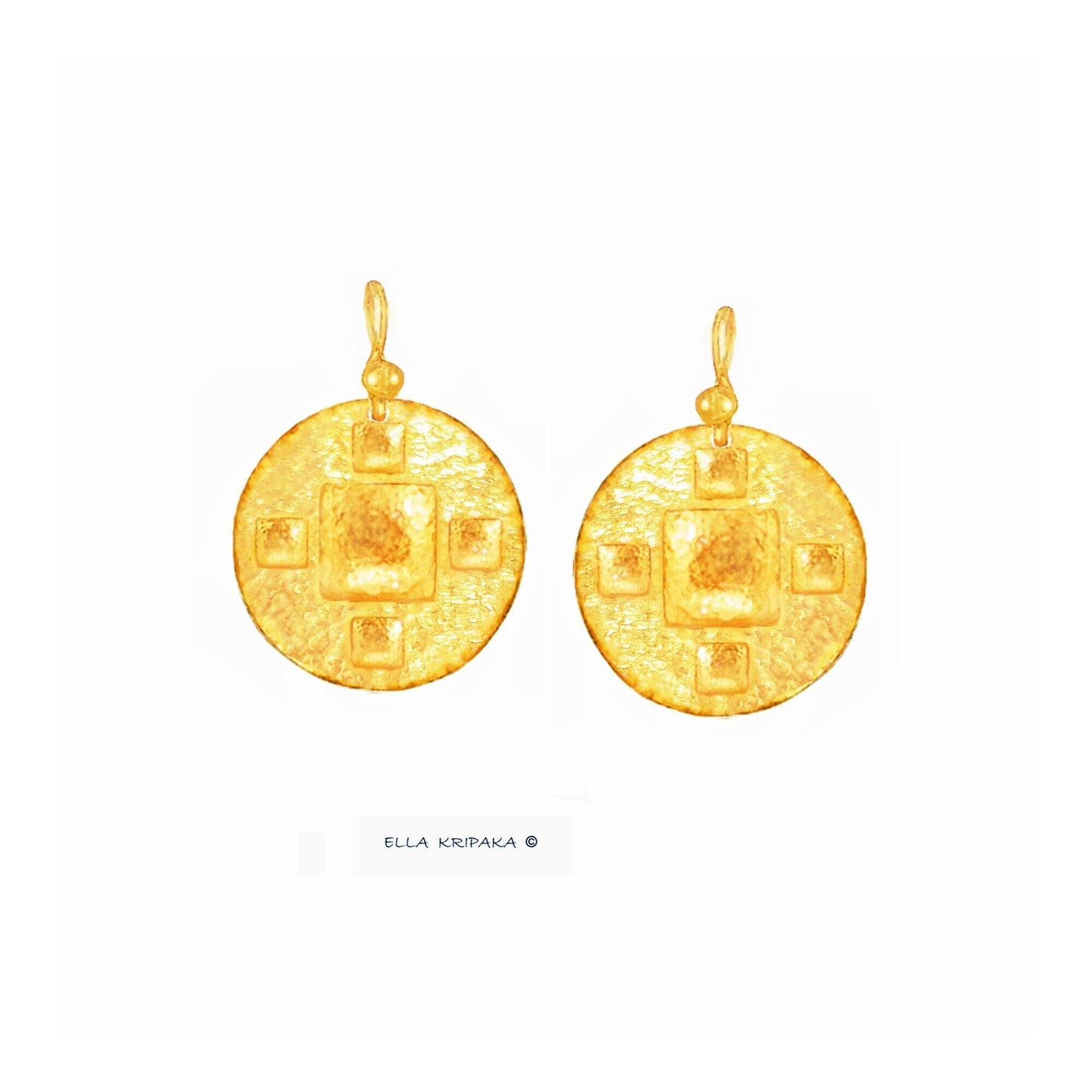 Custom Solid 24K 9999 Gold, 10g and 28g, Hammered Byzantine Empire Convex Pattern Disks Earrings, 35mm and 55mm