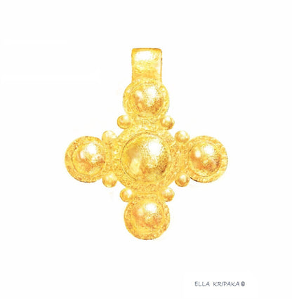 Custom Solid 24k 9999 Gold 13g and 35g, Hammered Byzantine Empire Cross Convex Pattern Pendant Durable, Length 35mm and 56mm