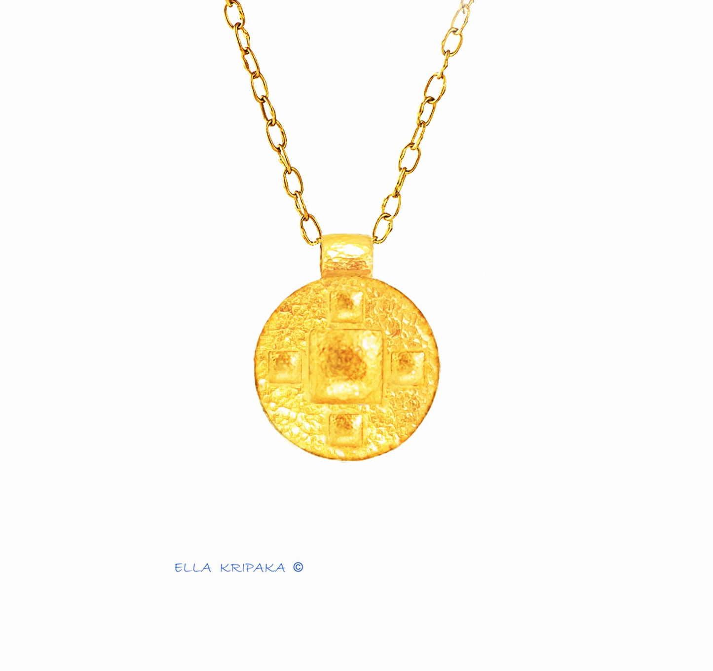 Custom Solid 24k 9999 Gold 9g and 25g, Hammered Byzantine Empire Convex Pattern Disk Pendant Durable, Length 35mm and 56mm