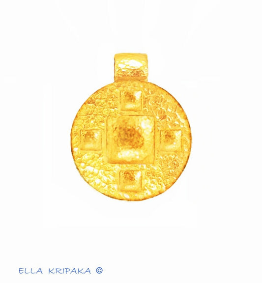 Custom Solid 24k 9999 Gold 9g and 25g, Hammered Byzantine Empire Convex Pattern Disk Pendant Durable, Length 35mm and 56mm