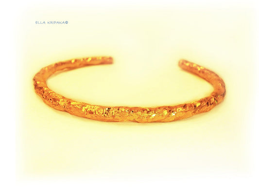 Custom Solid 24k 9999 Gold 61g Hammered Organic Uneven Bracelet Cuff Durable Wide 6.3mm Thick 4mm