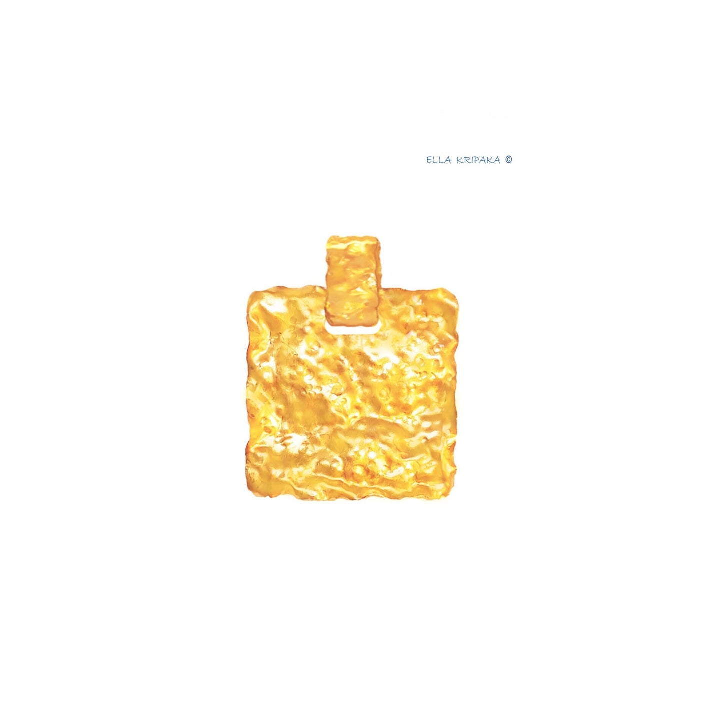 Custom Solid 24k 9999 Gold 11g and 32g, Hammered Organic Wavy Square Pendant Durable, Length 35mm and 56mm