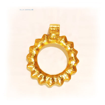 Custom Solid 24k 9999 Gold 7g and 23g, Hammered Convex Sun Ancient Rome Pattern Pendant Durable, Length 35mm and 56mm