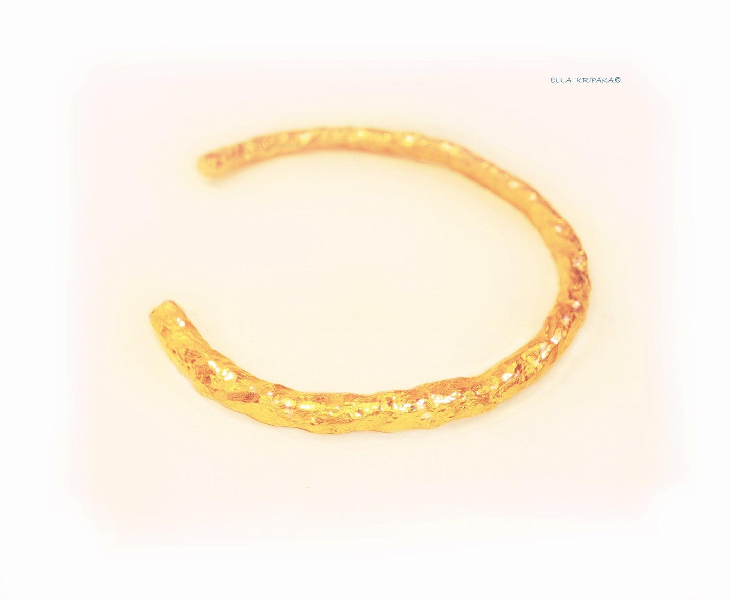 Custom Solid 24k 9999 Gold 61g Hammered Organic Uneven Bracelet Cuff Durable Wide 6.3mm Thick 4mm