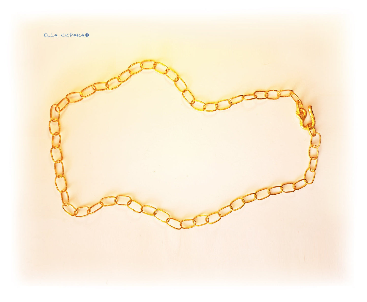 Custom Solid 22k 92.5% Gold 30g Hammered Chain Necklace Durable, Link 7.6mm, Length 56cm 22in Thick Hook Clasp