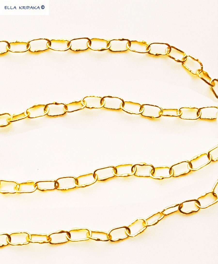 Custom Solid 22k 92.5% Gold 32g Hammered Chain Necklace Durable, Link 7.6mm, Length 56cm 22in Thick Parts On Links